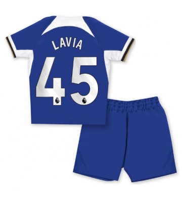 Chelsea Romeo Lavia #45 Hemmaställ Barn 2023-24 Kortärmad (+ Korta byxor)